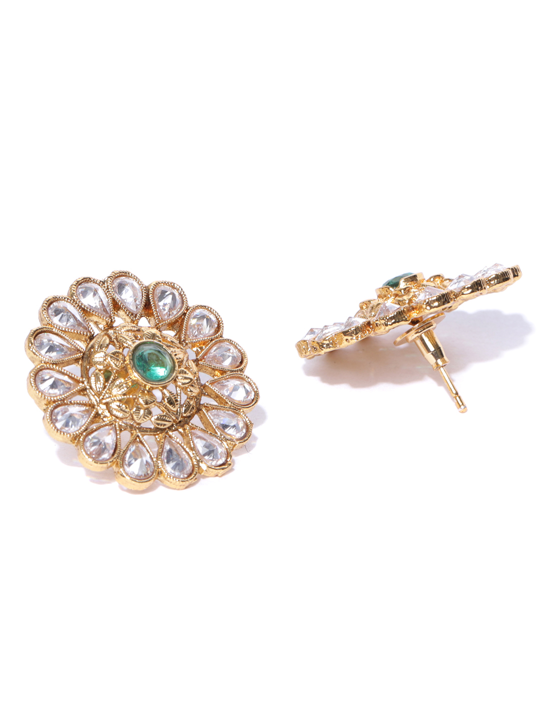 YouBella Green Gold-Plated Stone-Studded Circular Studs